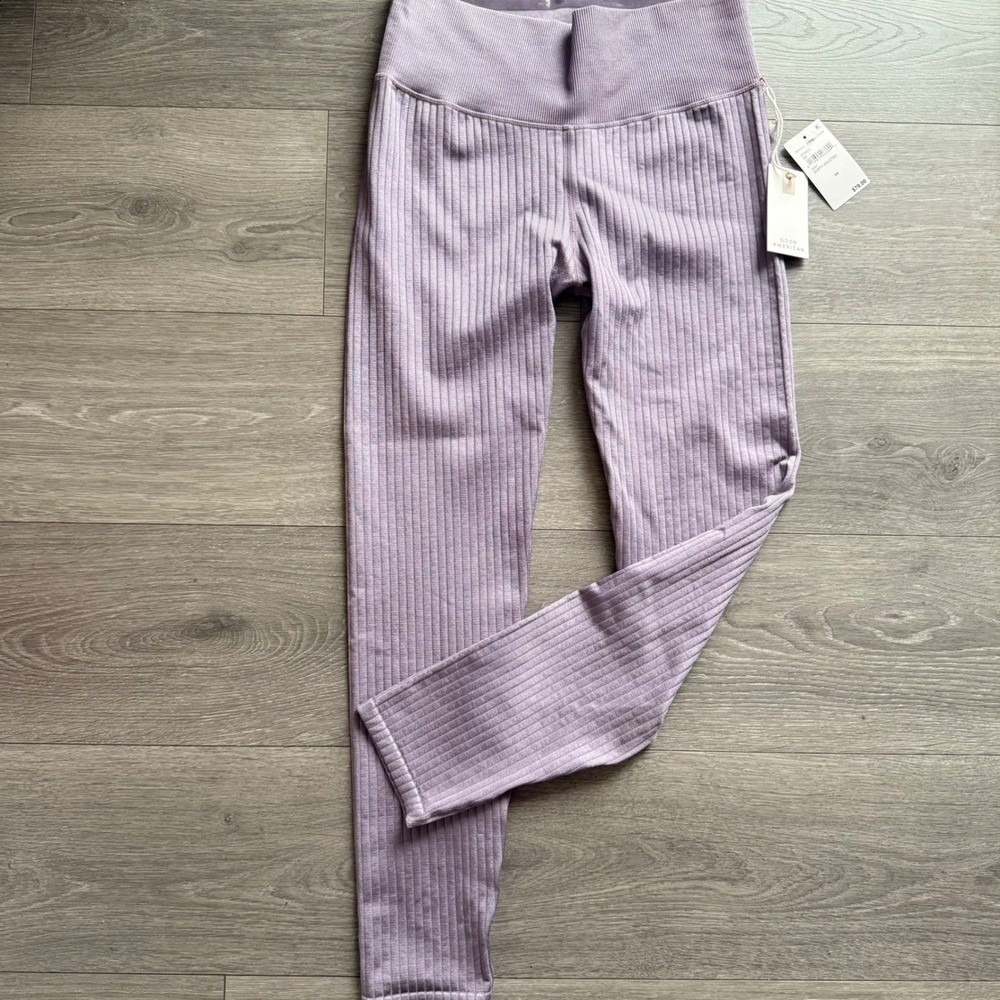 Good American Essential Ribbed Leggings Yoga Dusty Purple Womens 3/4 L/XL